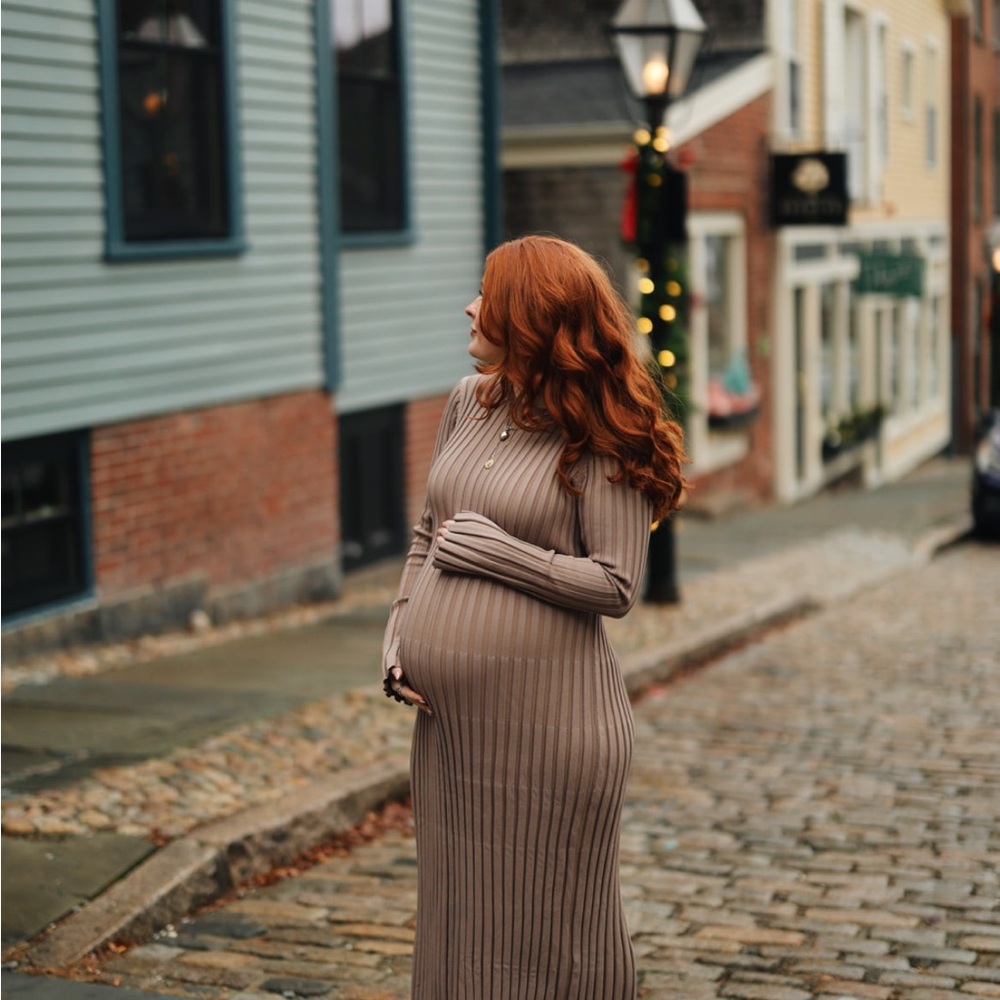 Premium Ribbed Knit Maxi Dress in Taupe